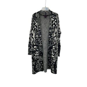Elena Wang Snake Print Knit Cardigan Open Front Gray/Black Size Small Pockets